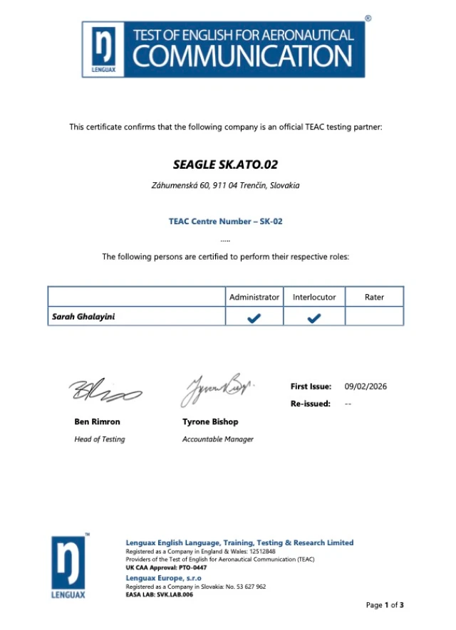 SEAGLE SK.ATO.02 TEAC Centre Certificate - February 2026